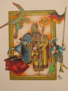 Fantasy Zeichnung, Bischof, Bleistiftzeichnung von Sebastian Misseling, Schizophrene Kunst "Es ist im Kopf"