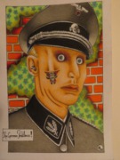 Fantasy Zeichnung, Nazi Soldaten Portrait, Bleistiftzeichnung von Sebastian Misseling, Schizophrene Kunst "Es ist im Kopf"